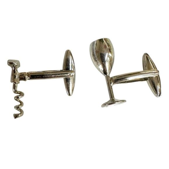 VINTAGE WINE GLASS AND CORKSCREW CUFFLINKS - Picture 1 of 7